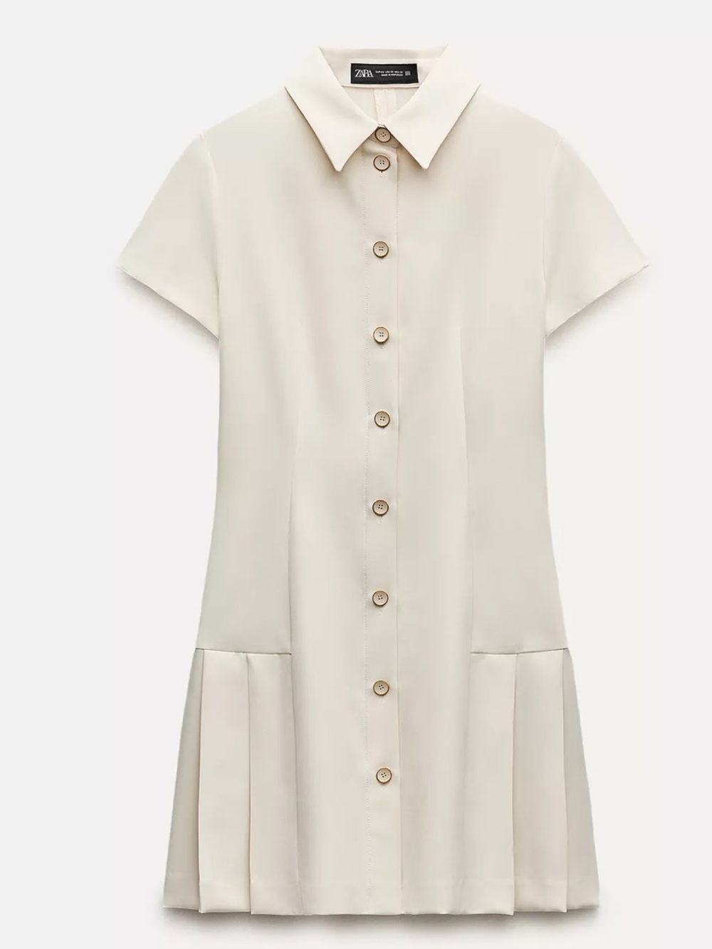 Zara Ecru Front Pleated Mini Dress